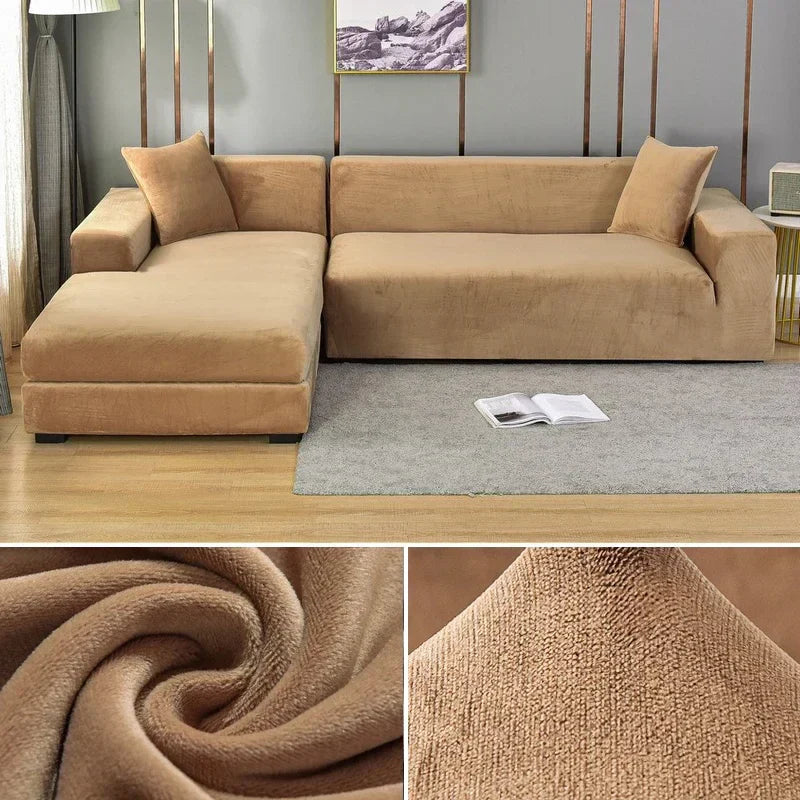 Bankbezug | Samt | Stretch | Einfarbig | Weich | Schützend | Waschbar-Khaki-1 Zits (90-140CM)-Luzern Mode