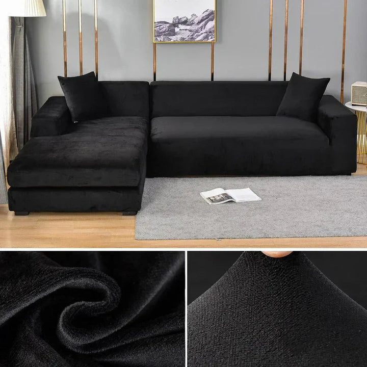 Bankbezug | Samt | Stretch | Einfarbig | Weich | Schützend | Waschbar-Schwarz-1 Zits (90-140CM)-Luzern Mode