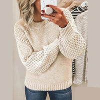 Damen Strickpullover mit Zopfmuster - Modischer Winterlook-Beige-S-Luzern Mode