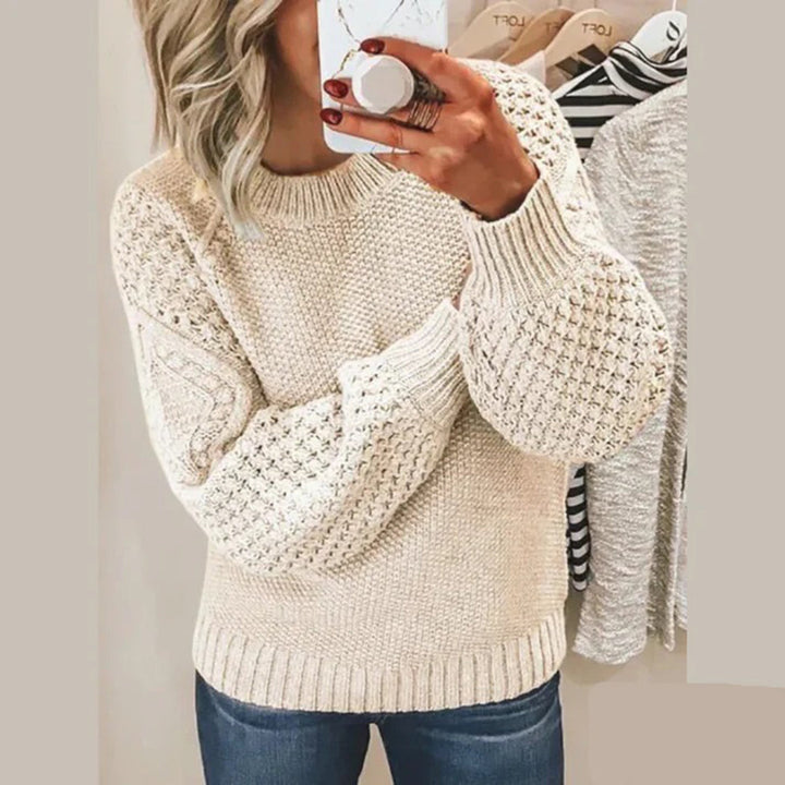 Damen Strickpullover mit Zopfmuster - Modischer Winterlook-Beige-S-Luzern Mode
