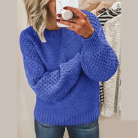 Damen Strickpullover mit Zopfmuster - Modischer Winterlook-Blau-S-Luzern Mode