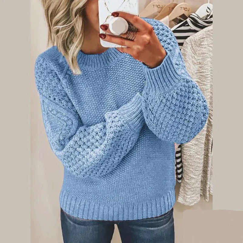 Damen Strickpullover mit Zopfmuster - Modischer Winterlook-Himmelblau-S-Luzern Mode