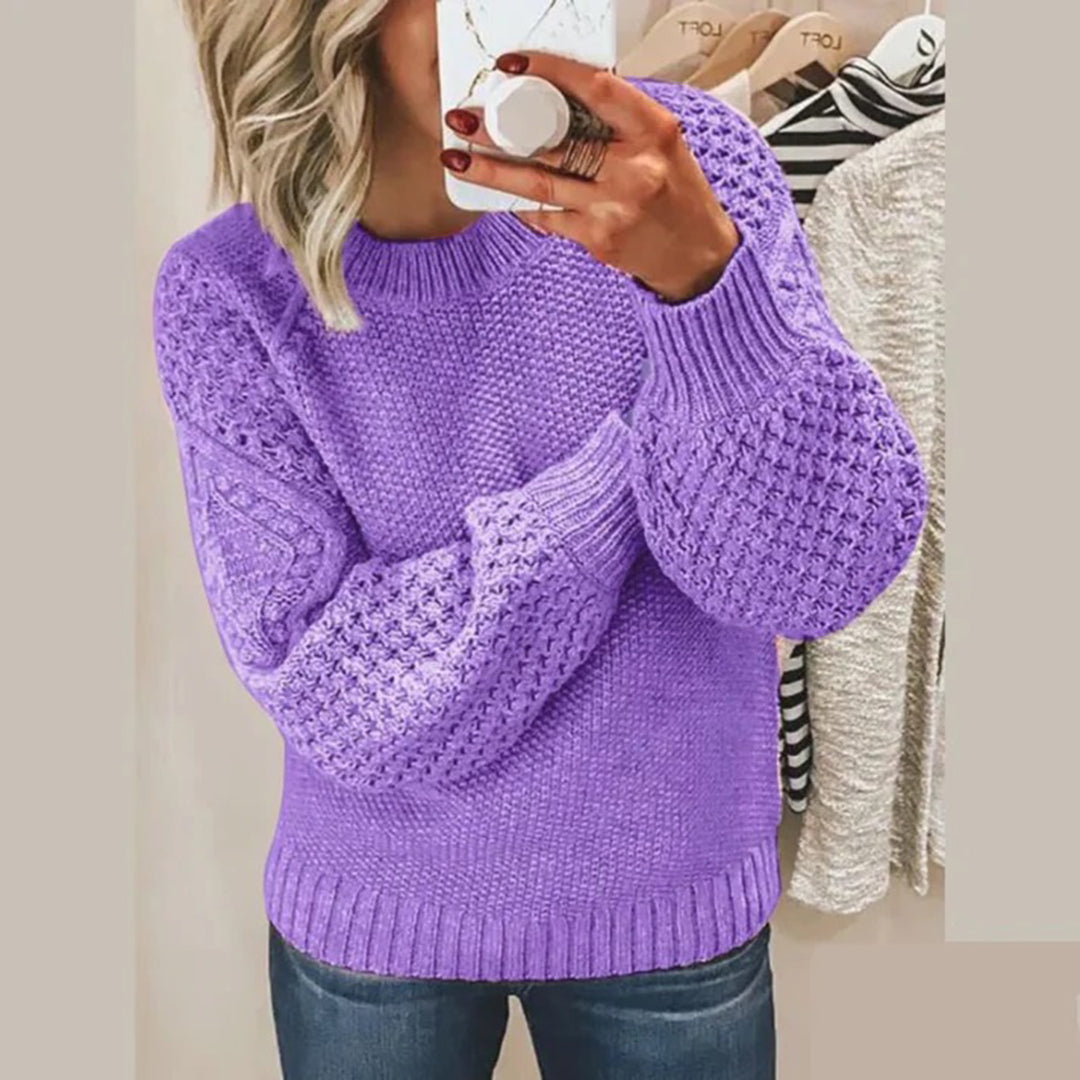 Damen Strickpullover mit Zopfmuster - Modischer Winterlook-Lila-S-Luzern Mode