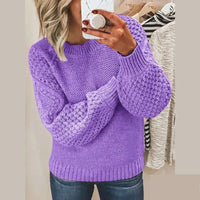 Damen Strickpullover mit Zopfmuster - Modischer Winterlook-Lila-S-Luzern Mode