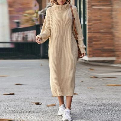 Coljurk | Gestrickt | Lang | Lange Ärmel | Hoher Kragen | Uni | Warm-Beige-S-Luzern Mode