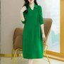 Elegantes Damen Strickkleid mit Kragen für Herbst/Winter-Grün-Luzern Mode