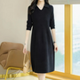 Elegantes Damen Strickkleid mit Kragen für Herbst/Winter-Schwarz-Luzern Mode
