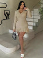 Sommer Minikleid Damen | Strickkleid | Rückenfrei | Bandage Stil | Sexy Look-Khaki-S-Luzern Mode