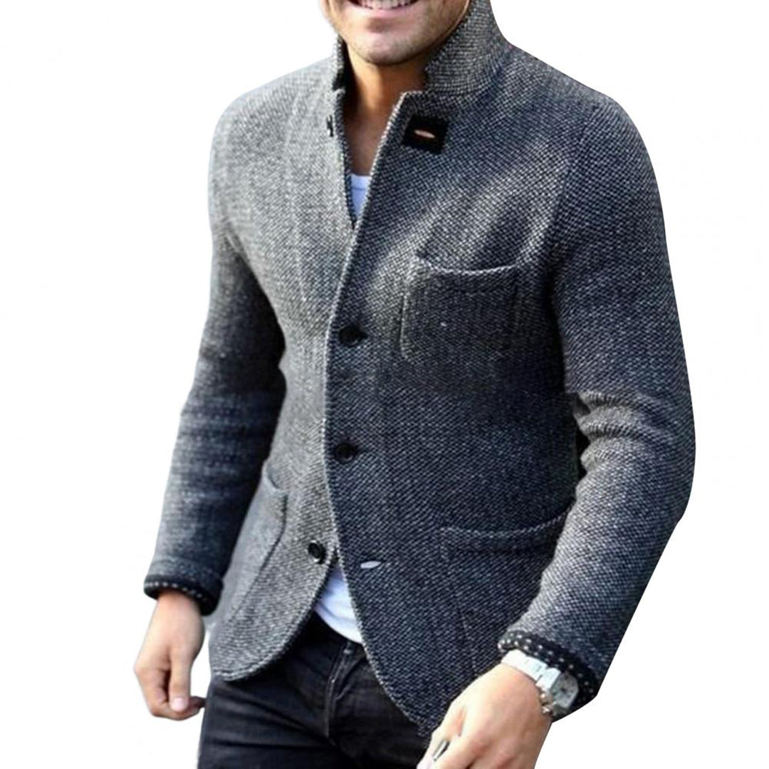 Herren Strickjacke mit Knöpfen - Eleganter Cardigan Look-Grau-S-Luzern Mode