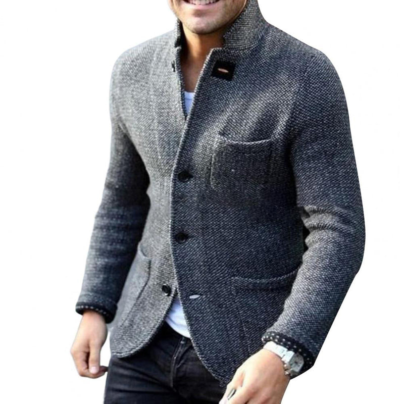 Herren Strickjacke mit Knöpfen - Eleganter Cardigan Look-Grau-S-Luzern Mode