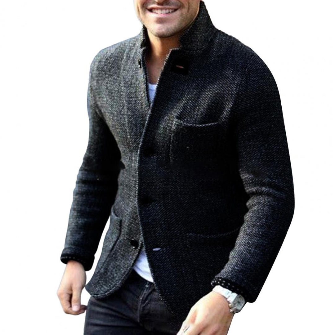 Herren Strickjacke mit Knöpfen - Eleganter Cardigan Look-Schwarz-S-Luzern Mode