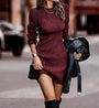 Damen Strickkleid Langarm Elegant Herbst Winter Outfit-Bordeauxrot-S-Luzern Mode