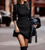 Damen Strickkleid Langarm Elegant Herbst Winter Outfit-Schwarz-S-Luzern Mode