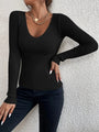Damen Strickpullover | V-Ausschnitt | Feinstrick | Slim Fit | Unifarbe-Schwarz-S-Luzern Mode