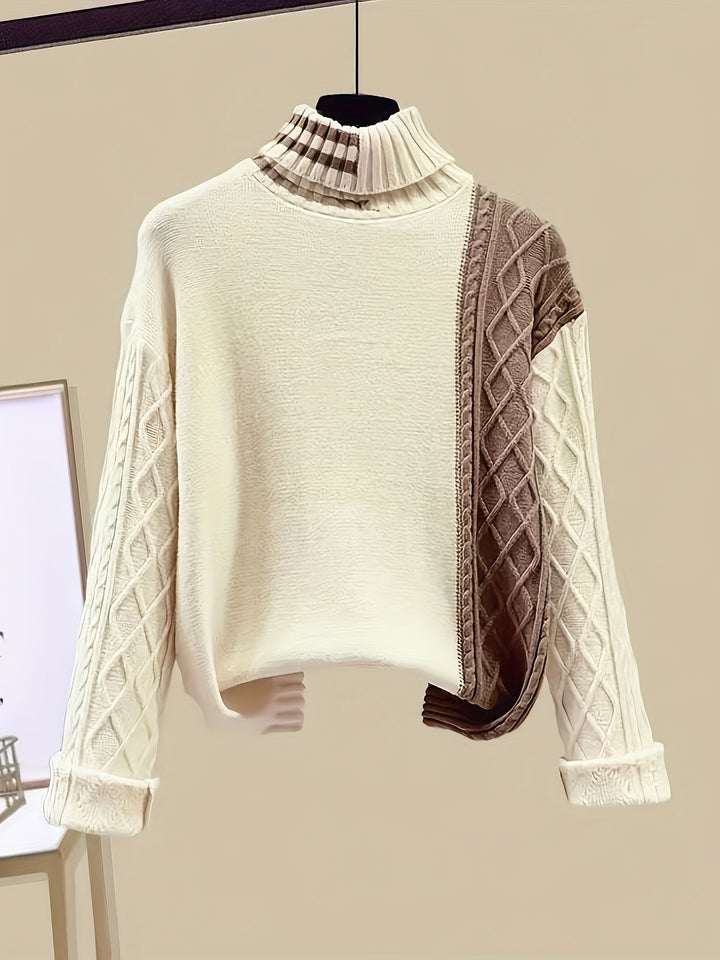 Damen Strickpullover mit Rollkragen und Zopfmuster Design-Luzern Mode