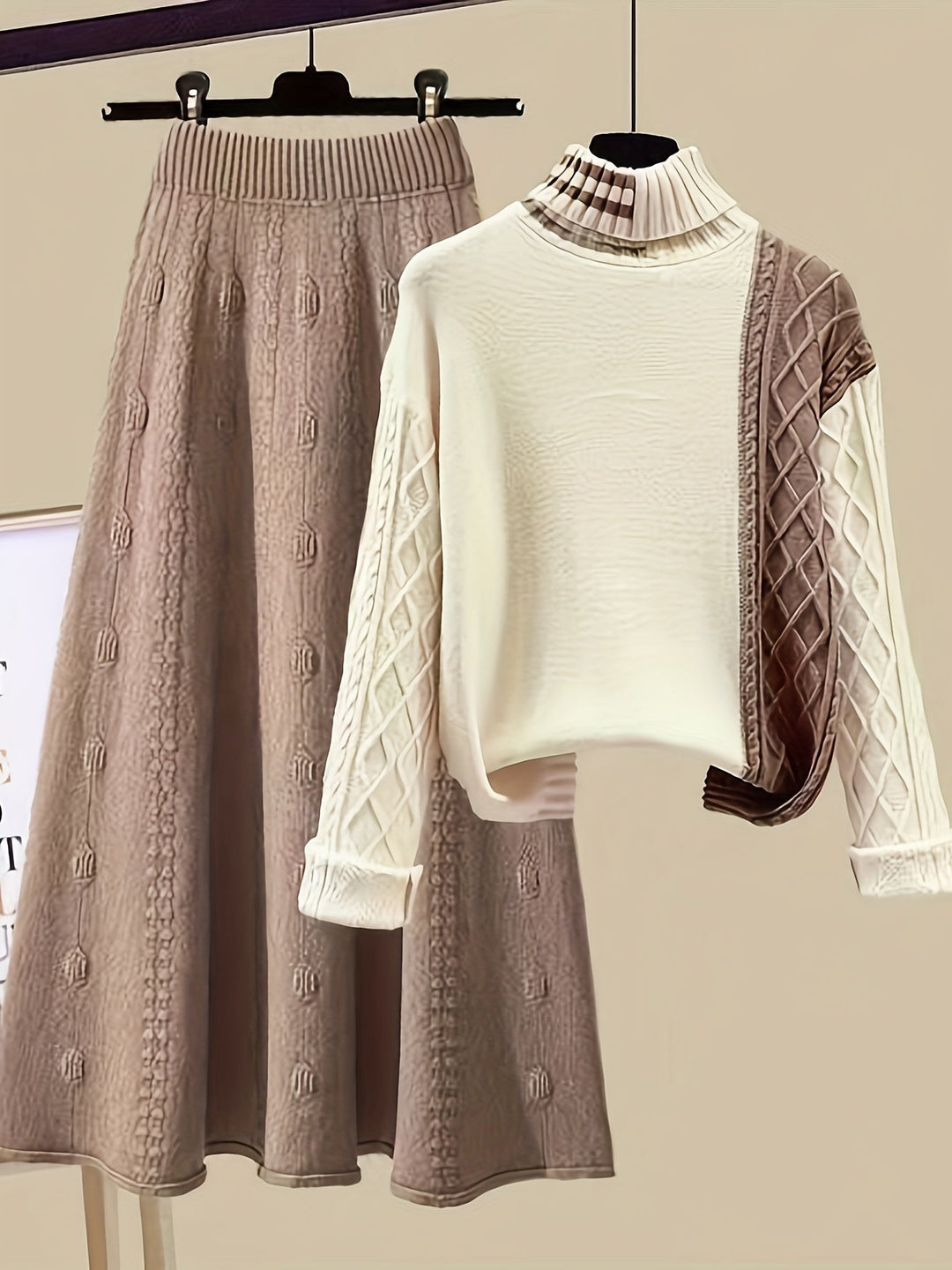 Damen Strickpullover mit Rollkragen und Zopfmuster Design-S-Luzern Mode