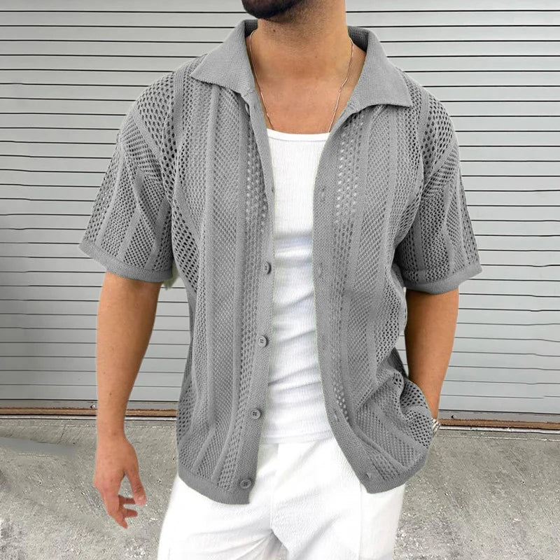 Kurzarm Herren Strickhemd | Atmungsaktiv | Sommerlook | Freizeit Outfit-Luzern Mode