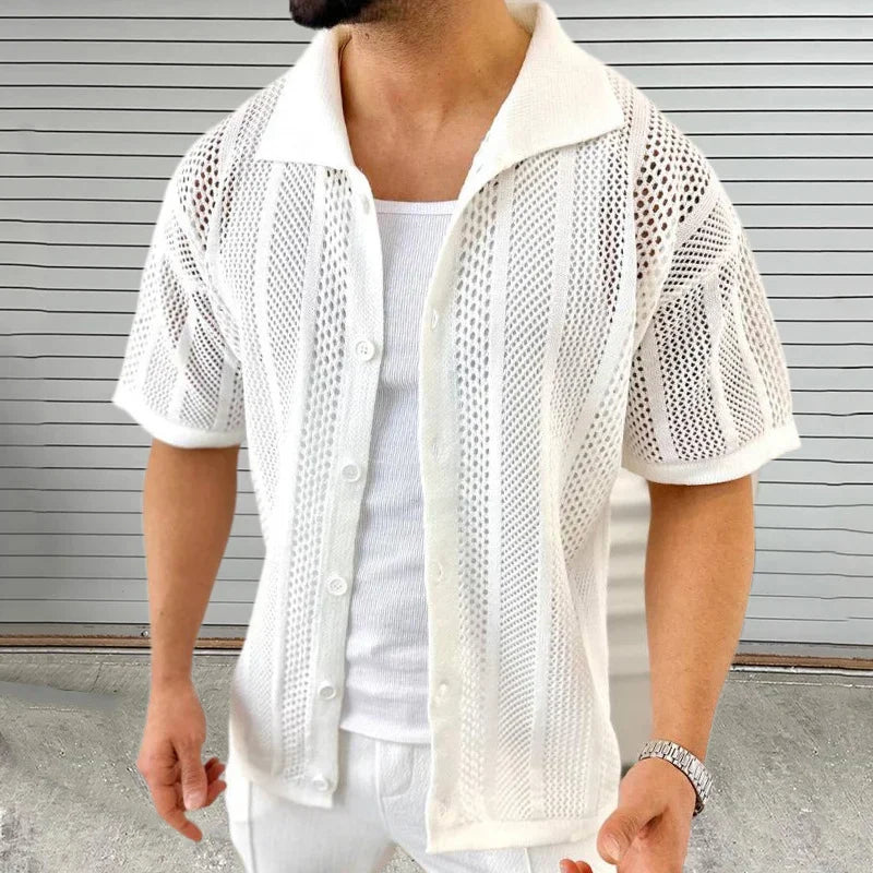 Kurzarm Herren Strickhemd | Atmungsaktiv | Sommerlook | Freizeit Outfit-Luzern Mode