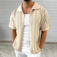 Kurzarm Herren Strickhemd | Atmungsaktiv | Sommerlook | Freizeit Outfit-Khaki-M-Luzern Mode