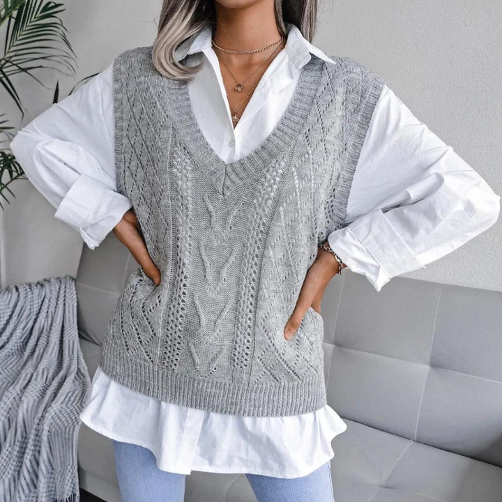 Damen Strickpullunder V-Ausschnitt - Modischer Look-Luzern Mode