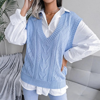 Damen Strickpullunder V-Ausschnitt - Modischer Look-Blau-S-Luzern Mode