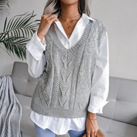 Damen Strickpullunder V-Ausschnitt - Modischer Look-Grau-S-Luzern Mode