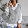 Damen Strickpullunder V-Ausschnitt - Modischer Look-Grau-S-Luzern Mode