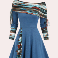 Elegantes Damenkleid mit Schal und Knopfleiste-Blau-XS-Luzern Mode