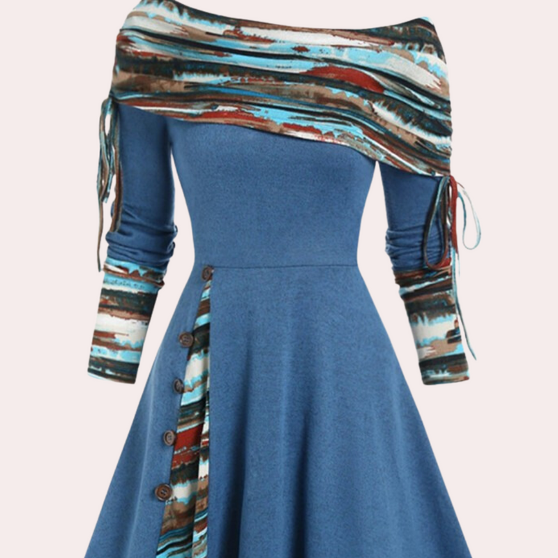 Elegantes Damenkleid mit Schal und Knopfleiste-Blau-XS-Luzern Mode