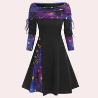 Elegantes Damenkleid mit Schal und Knopfleiste-Lila-XS-Luzern Mode