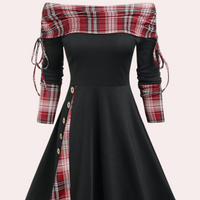 Elegantes Damenkleid mit Schal und Knopfleiste-Rot-XS-Luzern Mode
