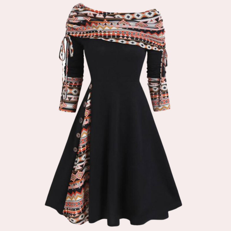 Elegantes Damenkleid mit Schal und Knopfleiste-Schwarz-XS-Luzern Mode