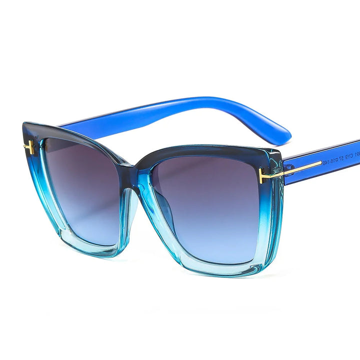 Stylische Damen Sonnenbrille | UV400 Schutz | Trendige Cat Eye mit Farbverlauf-Blau-Grau-Luzern Mode