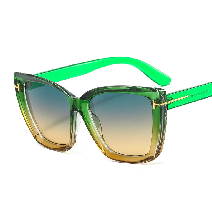 Stylische Damen Sonnenbrille | UV400 Schutz | Trendige Cat Eye mit Farbverlauf-Grün-Braun-Luzern Mode