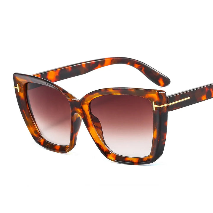 Stylische Damen Sonnenbrille | UV400 Schutz | Trendige Cat Eye mit Farbverlauf-Leopardenmuster-Luzern Mode