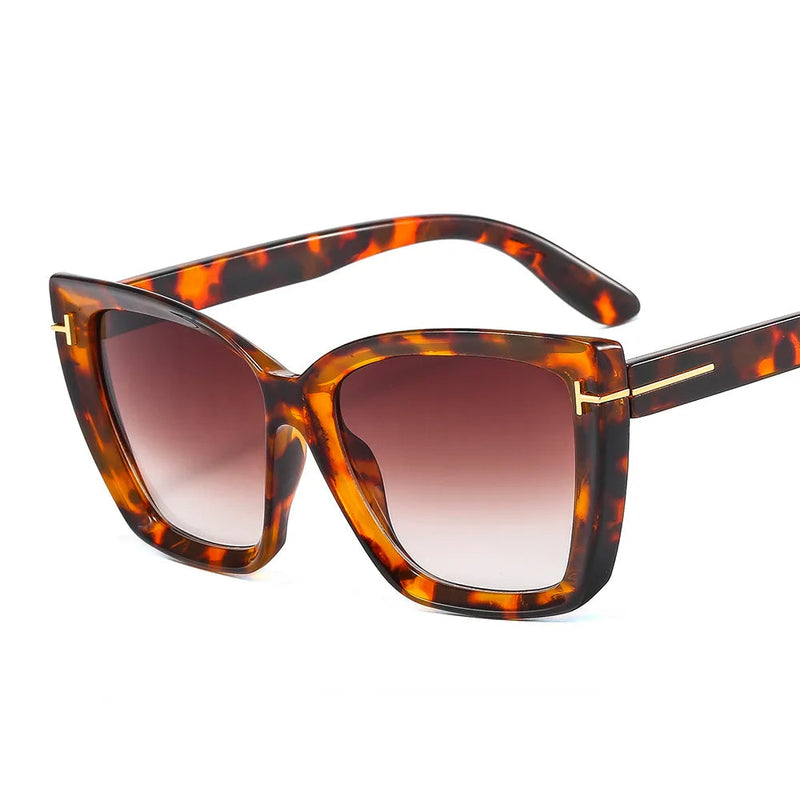 Stylische Damen Sonnenbrille | UV400 Schutz | Trendige Cat Eye mit Farbverlauf-Leopardenmuster-Luzern Mode
