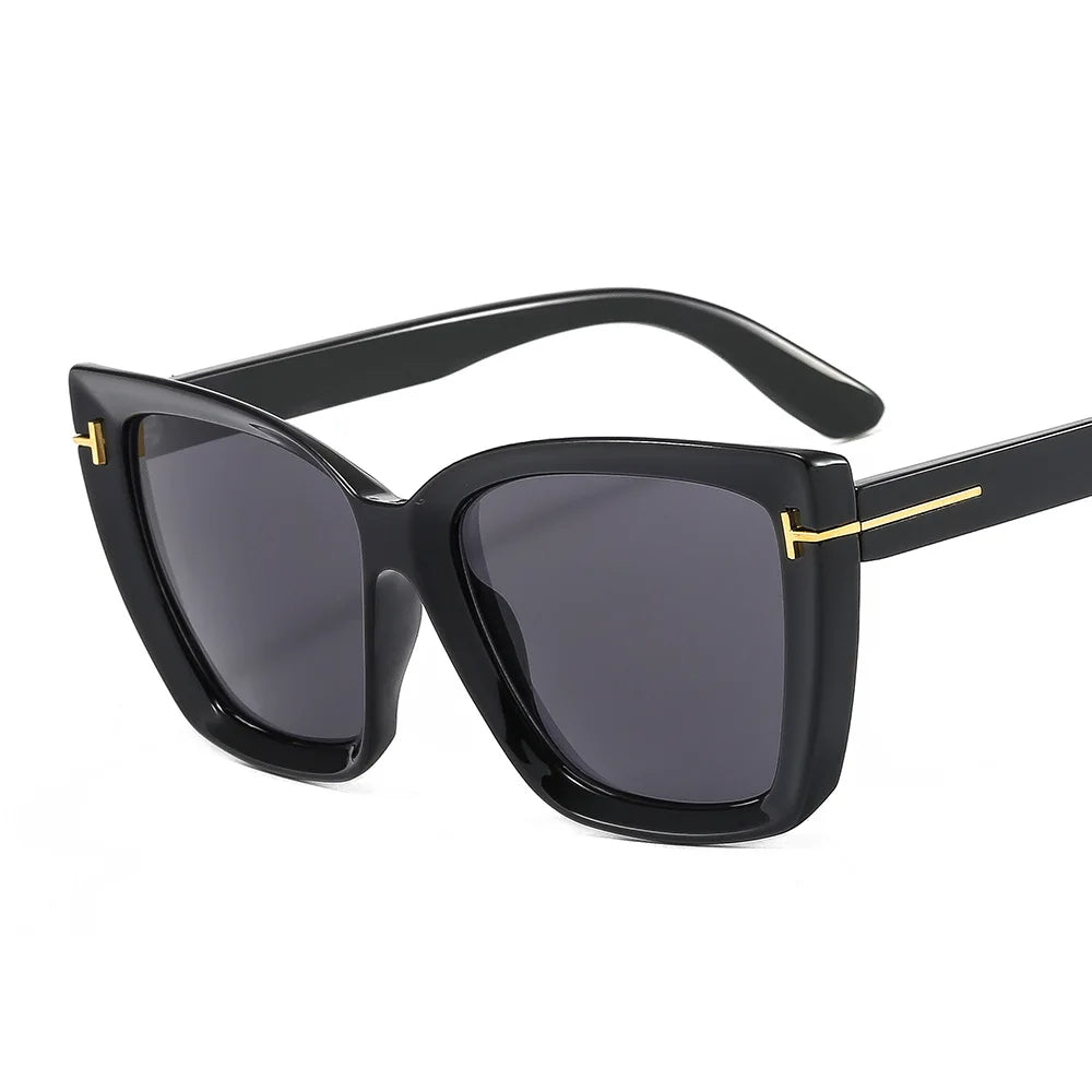 Stylische Damen Sonnenbrille | UV400 Schutz | Trendige Cat Eye mit Farbverlauf-Schwarz-Grau-Luzern Mode