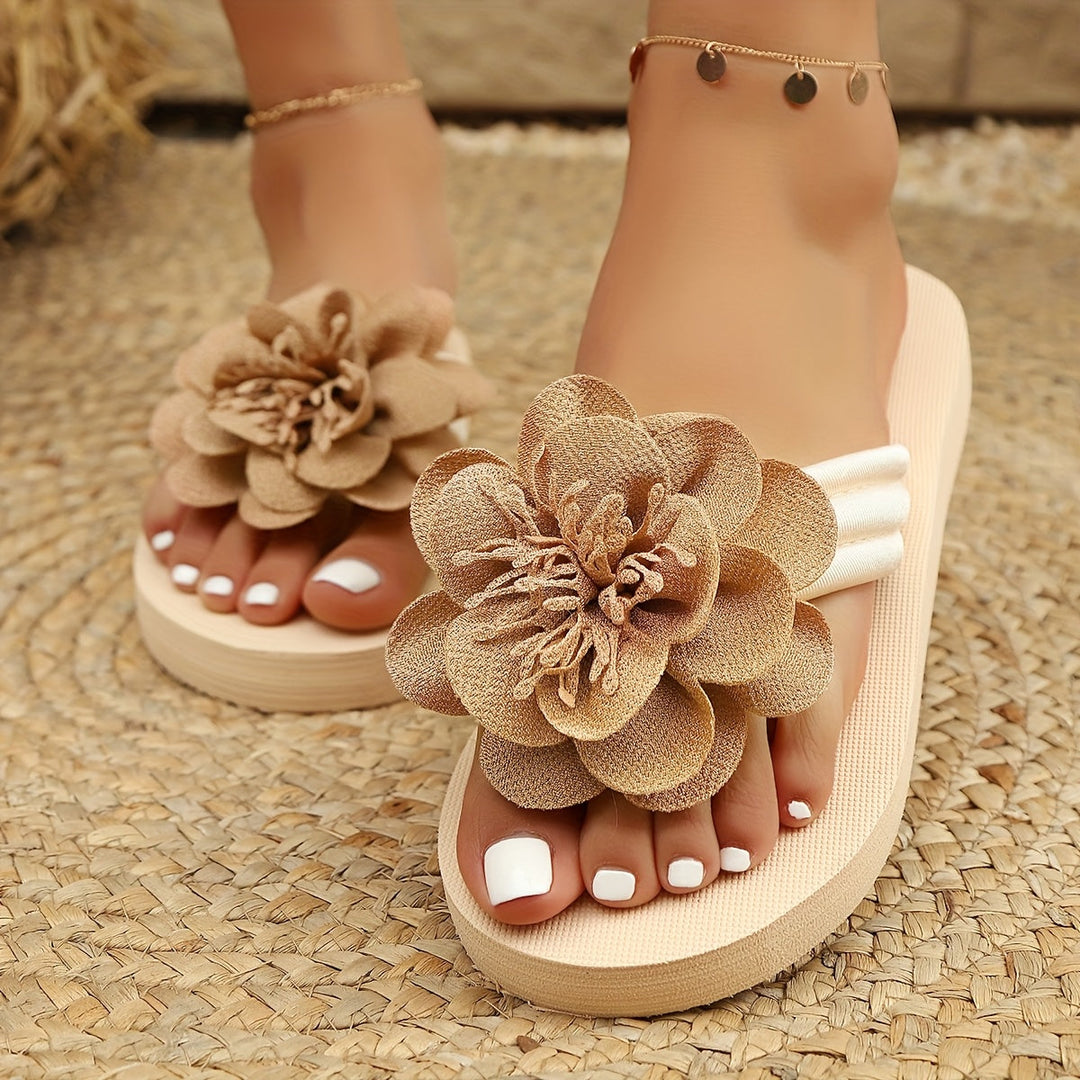 Sommer Slipper Damen | Leicht & bequem | Blumendetail | Strand & Alltagstauglich-Khaki-35.5-Luzern Mode