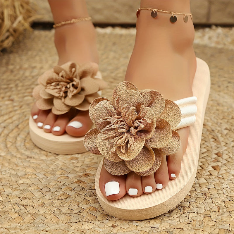 Sommer Slipper Damen | Leicht & bequem | Blumendetail | Strand & Alltagstauglich-Khaki-35.5-Luzern Mode