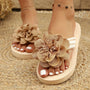 Sommer Slipper Damen | Leicht & bequem | Blumendetail | Strand & Alltagstauglich-Khaki-35.5-Luzern Mode
