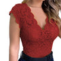 Sommer Damen Top Spitze | Blumenmuster | Luftig und stylisch | Casual bis schick-Rot-S-Luzern Mode