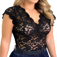 Sommer Damen Top Spitze | Blumenmuster | Luftig und stylisch | Casual bis schick-Schwarz-S-Luzern Mode