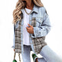 Damenjacke | Halb lang | Knopfverschluss | Locker sitzend | Taschen | Karomuster-Himmelblau-S-Luzern Mode