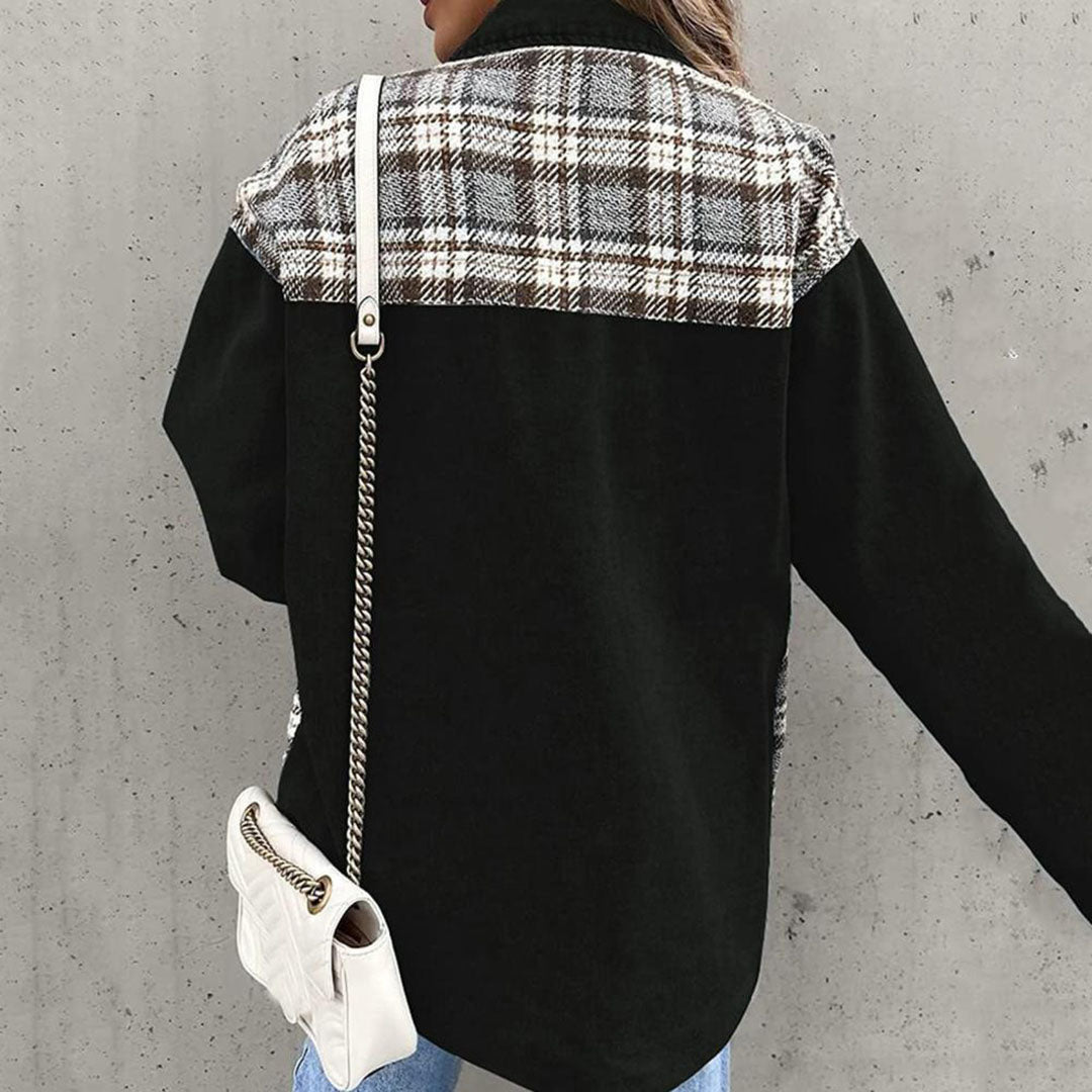 Damenjacke | Halb lang | Knopfverschluss | Locker sitzend | Taschen | Karomuster-Luzern Mode