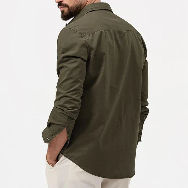 Herrenhemd | Lange Ärmel | Cargo-Stil | Knöpfe | Kragen | Einfarbig-Luzern Mode