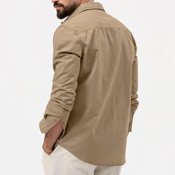 Herrenhemd | Lange Ärmel | Cargo-Stil | Knöpfe | Kragen | Einfarbig-Luzern Mode