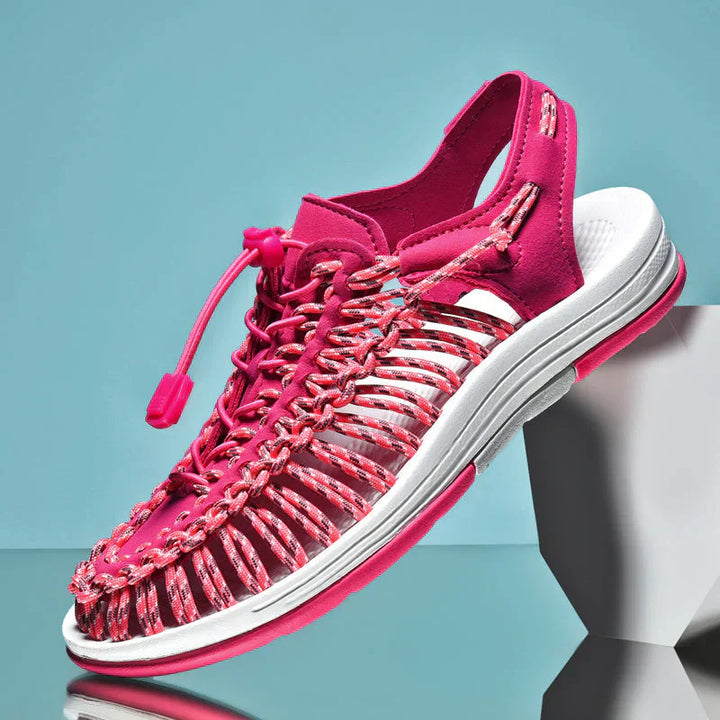 Herren Sandalen | Dichte Zehen | Offene Ferse | Mesh | Zugband | Einfarbig-Rosa-38-Luzern Mode