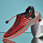 Herren Sandalen | Dichte Zehen | Offene Ferse | Mesh | Zugband | Einfarbig-Rot/Schwarz-38-Luzern Mode