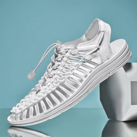 Herren Sandalen | Dichte Zehen | Offene Ferse | Mesh | Zugband | Einfarbig-Weiß-38-Luzern Mode