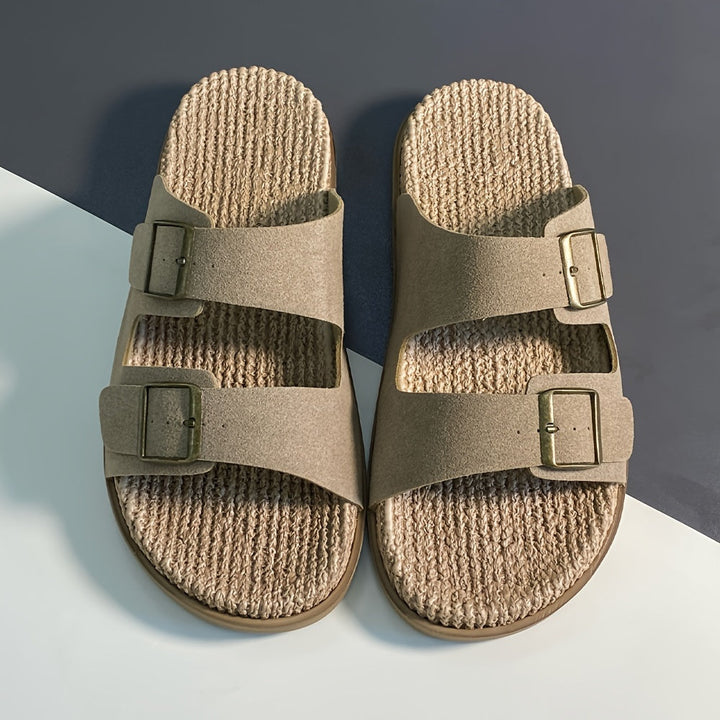 Sommer Slipper Herren | Verstellbare Riemen | Rutschfest | Leicht und atmungsaktiv-Apricot-40-Luzern Mode